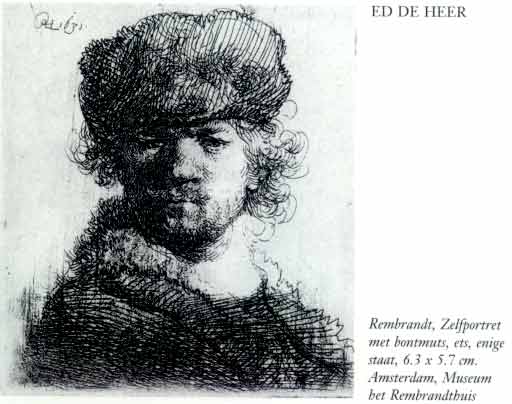 Rembrandt, Zelportret met bontmuts, ets, 6,3x5,7cm